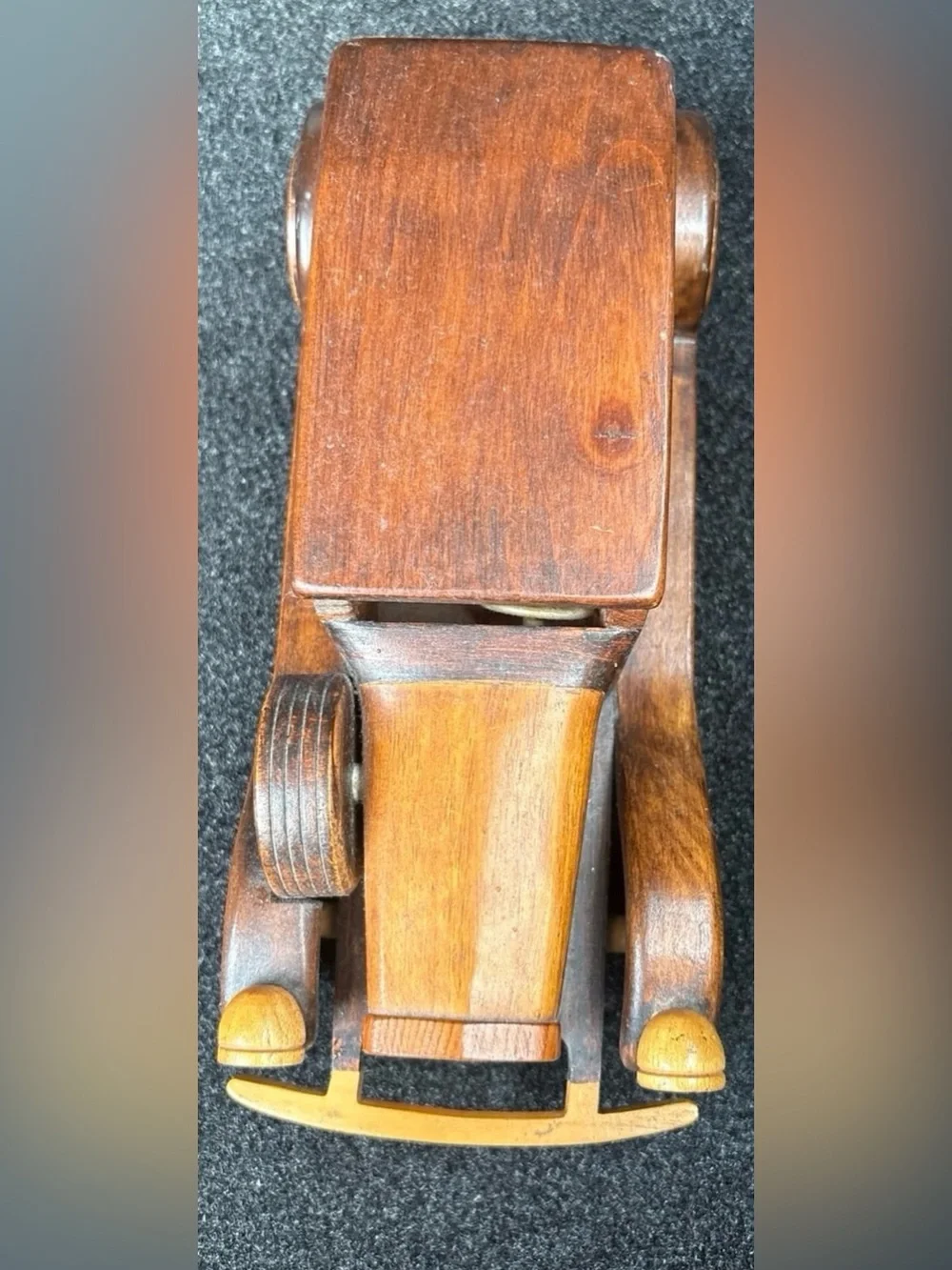 Vintage Handmade Wooden Model T Sedan Car: Two-Tone Artisan Folk Art Toy